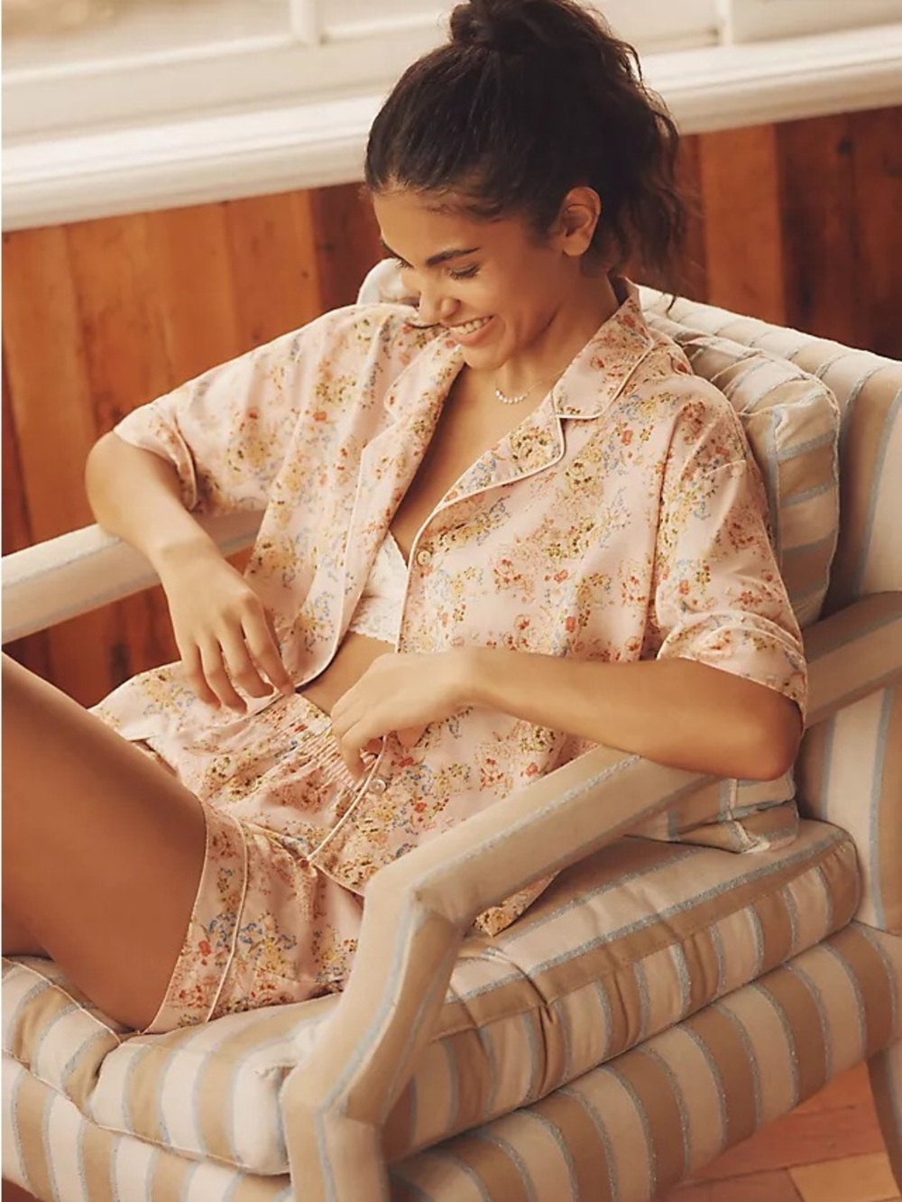 Anthropologie Papinelle Pink Floral Boxer Shorts & Top Pajama Set Size Small